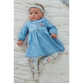 Denim floral dress and leggings | Saudi Arabia Size 3M Color baby blue  stone Primary color Blue Size grouped 3M