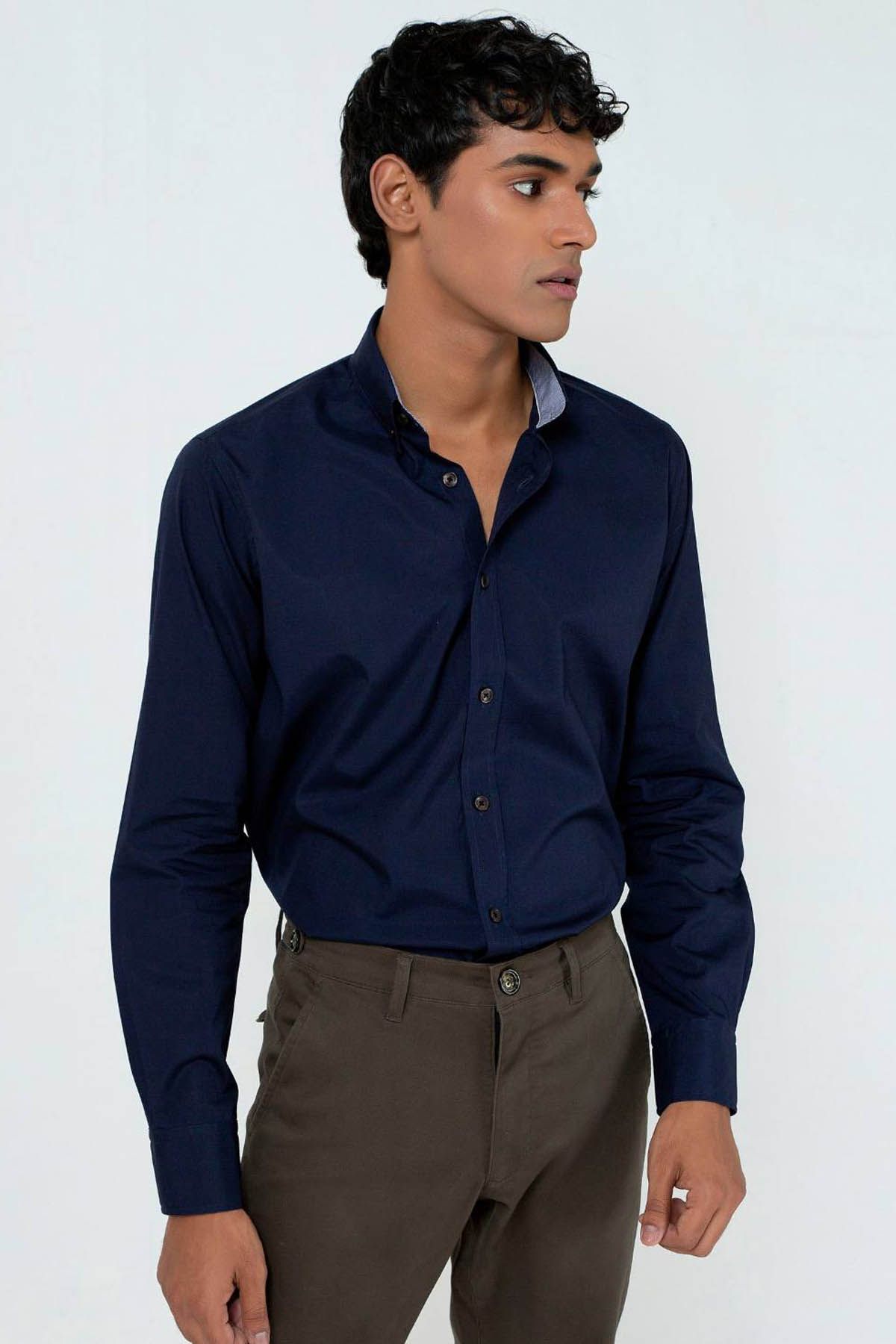 Dark blue shop button down shirt