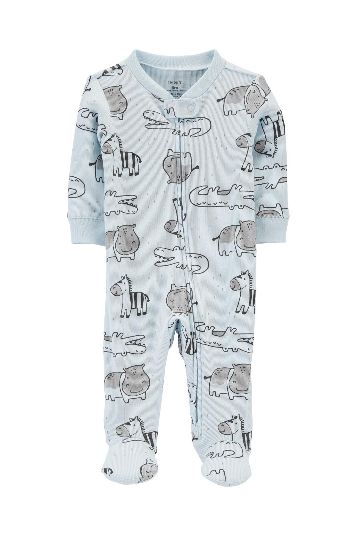 Carter s Animals 2 Way Zip Cotton Sleep Play Blue Boy Bodysuits