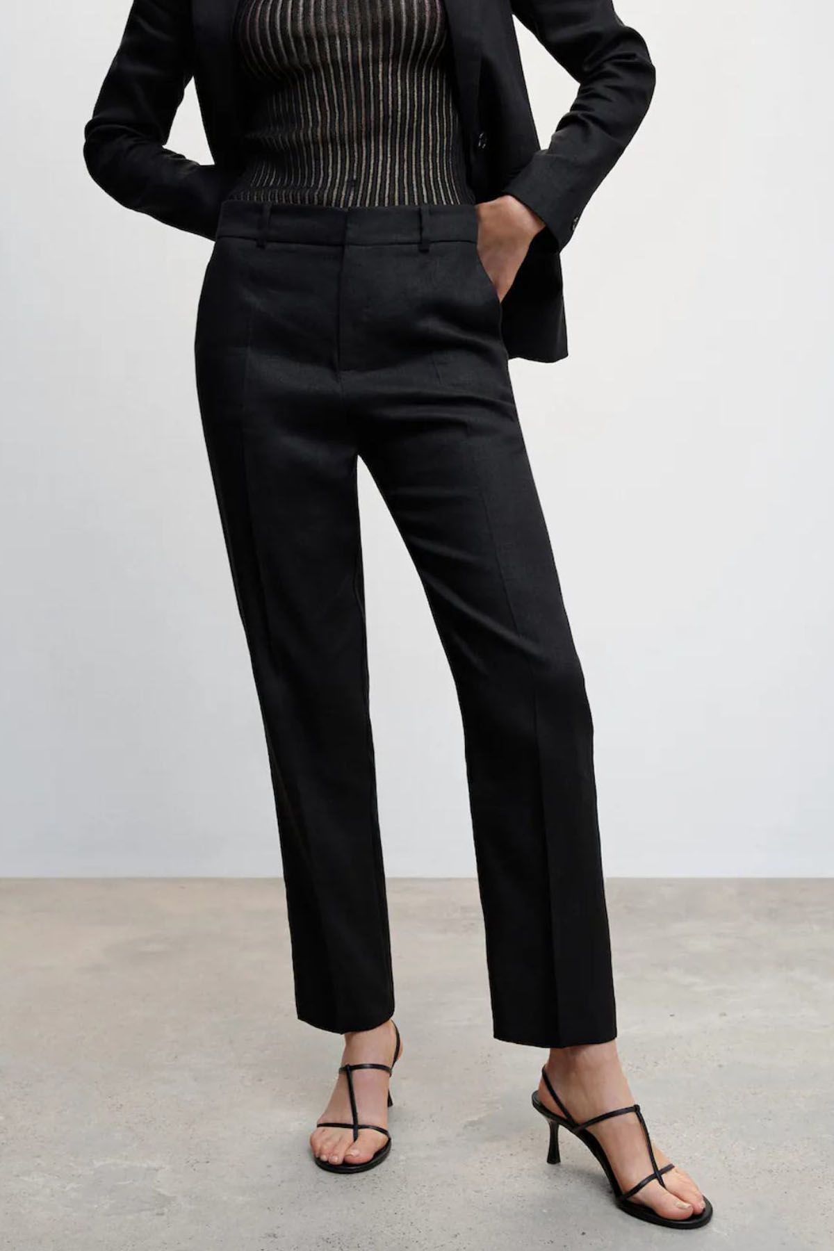 Mango Curve tailored straight leg trousers in black | ASOS