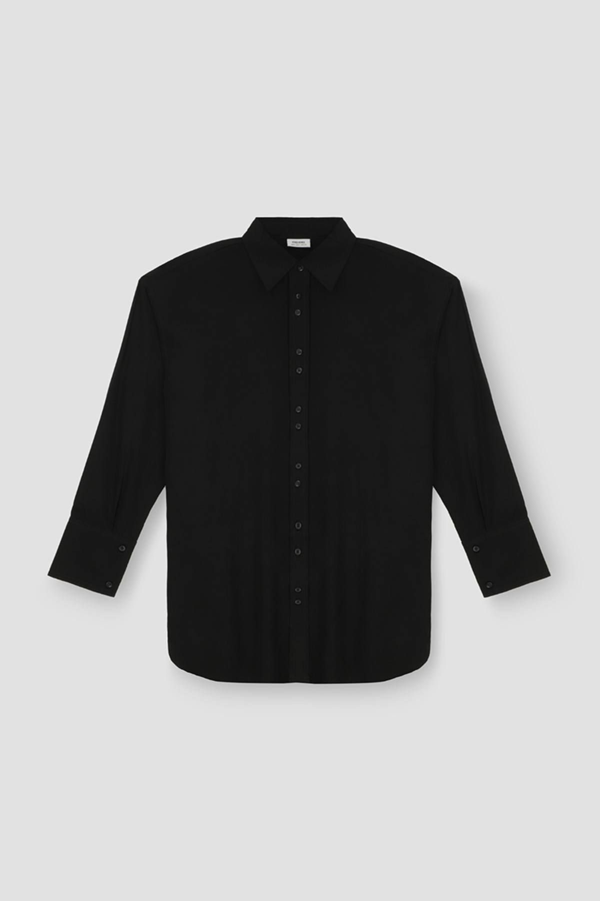 MEME Solid Button Down Top Black Women Shirts