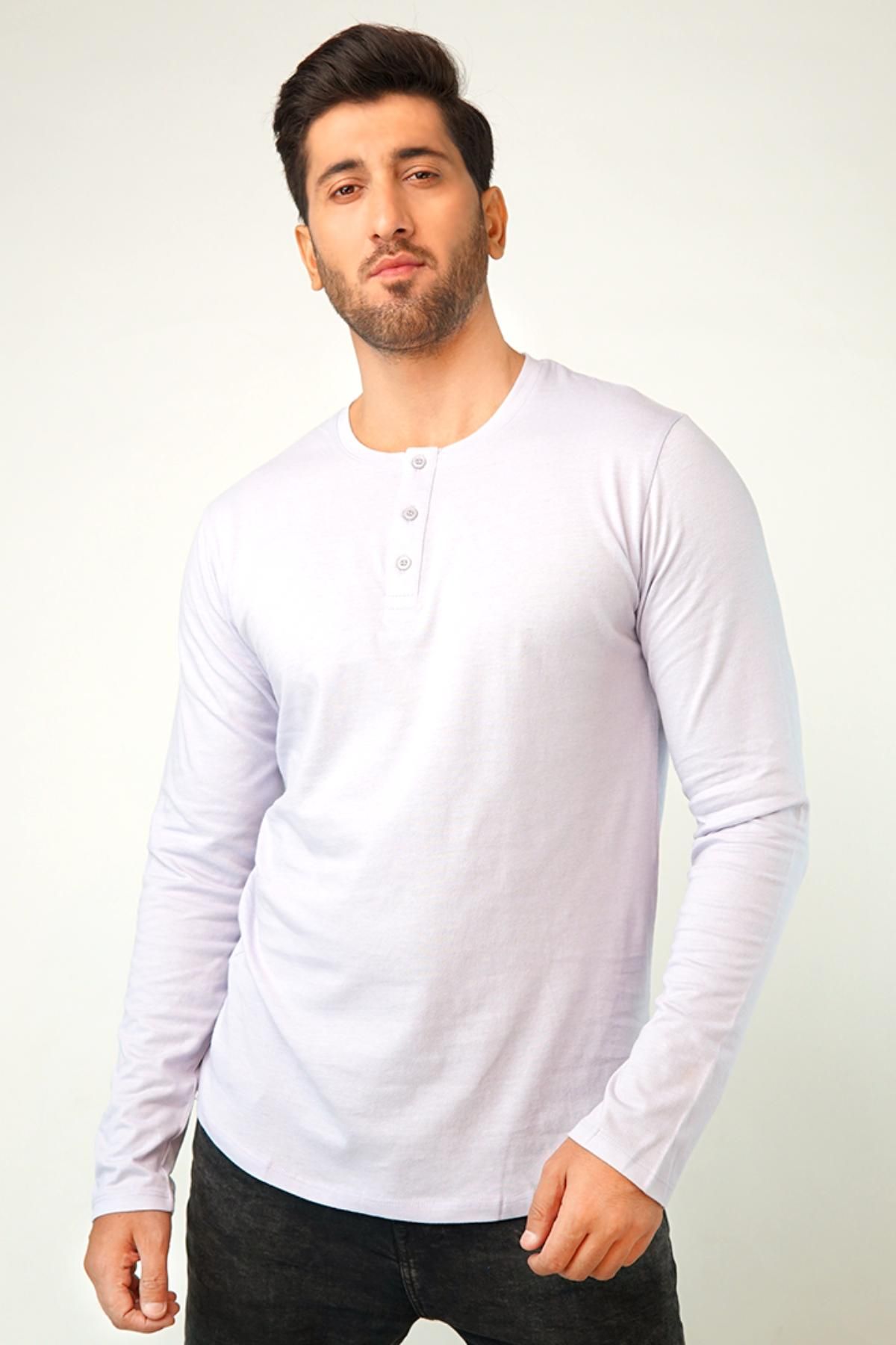 MENDEEZ Lavender Full Sleeve Henley T-Shirt Lavender Men T-Shirts