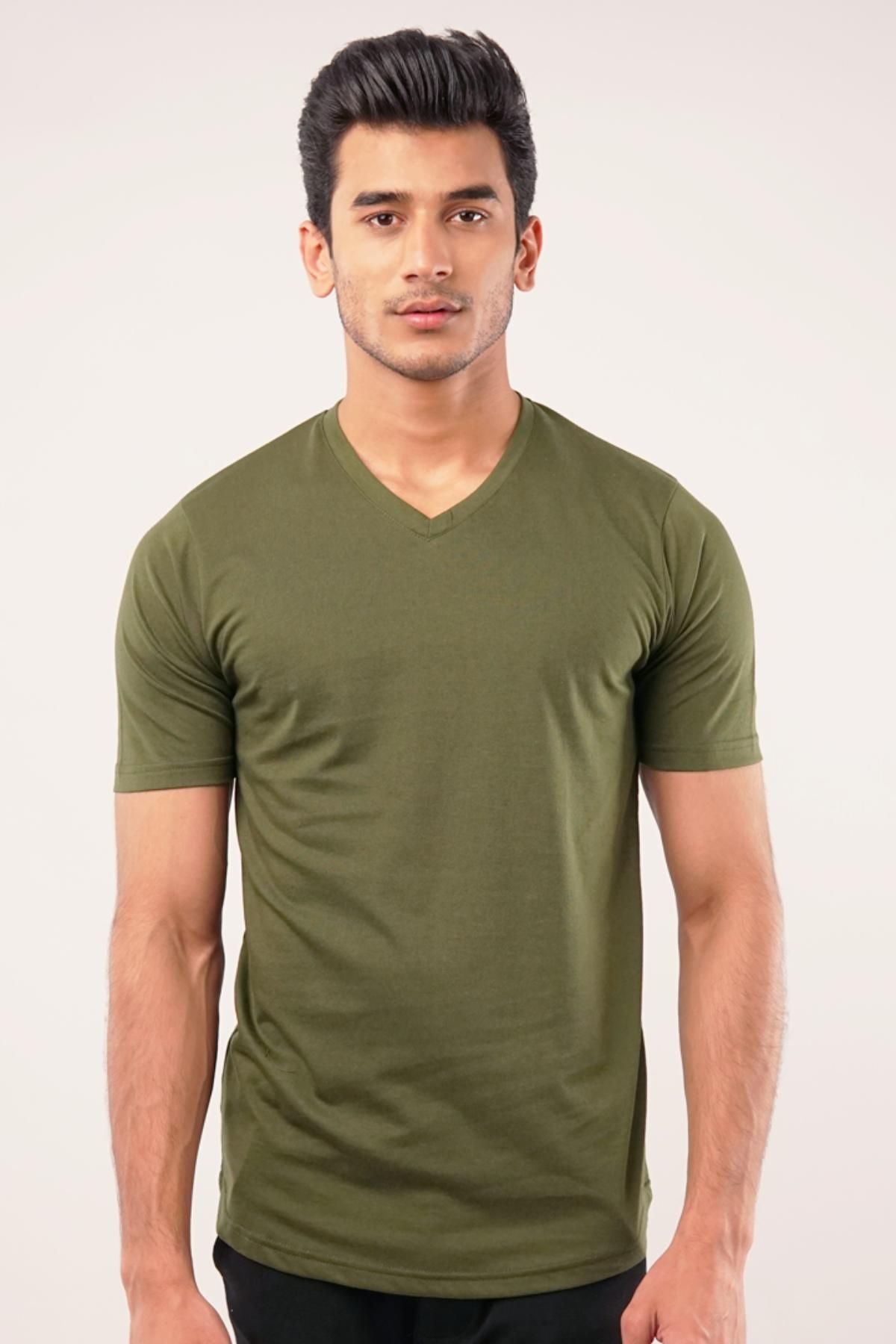 MENDEEZ Opal V-Neck T-Shirt - Olive Green Olive Green Men T-Shirts