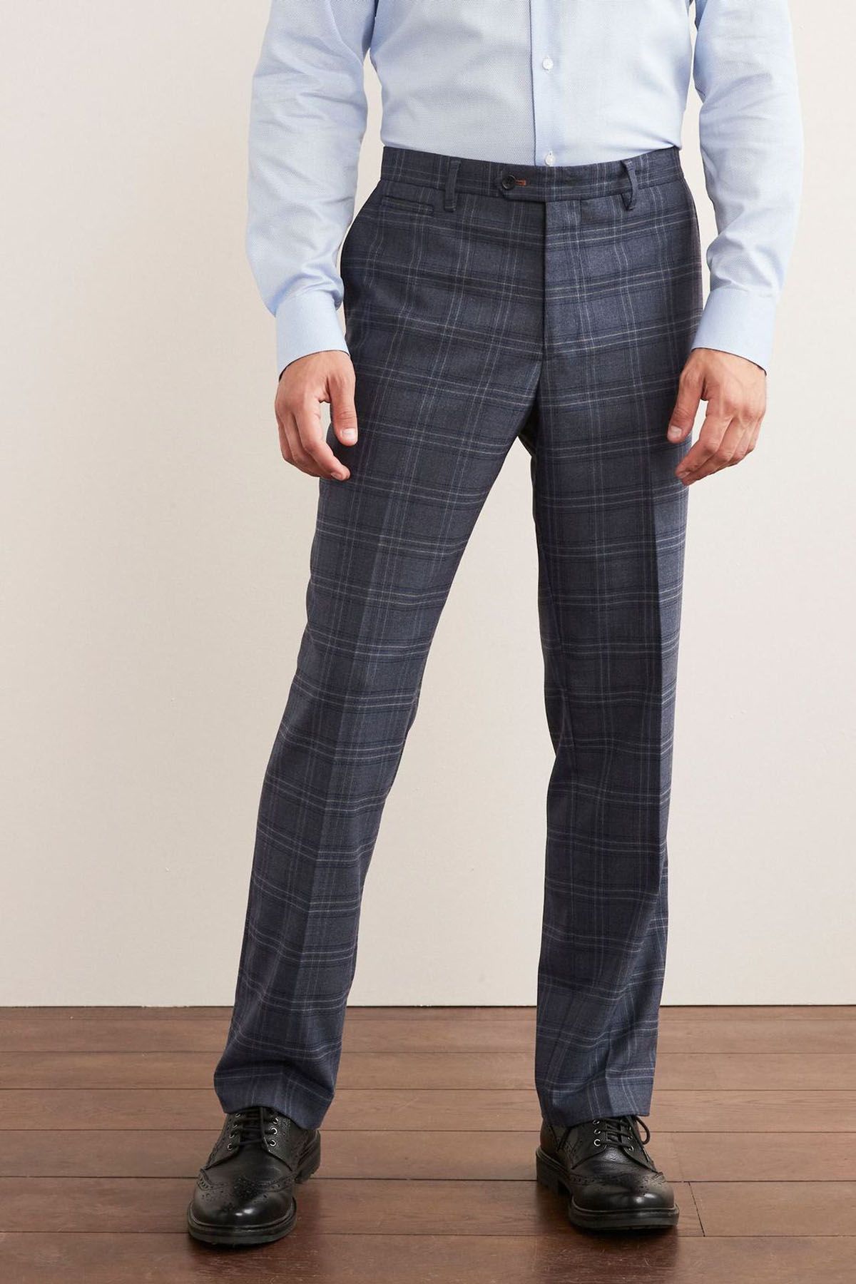 Blue Slim Fit Tweed Check Suit Trousers Eton - HIRE5 Menswear