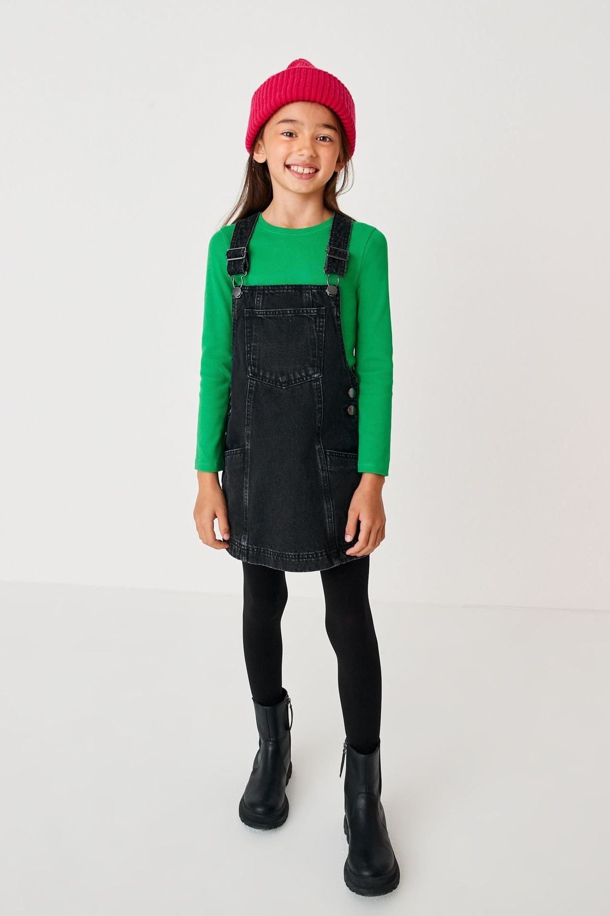 Girls black store denim pinafore