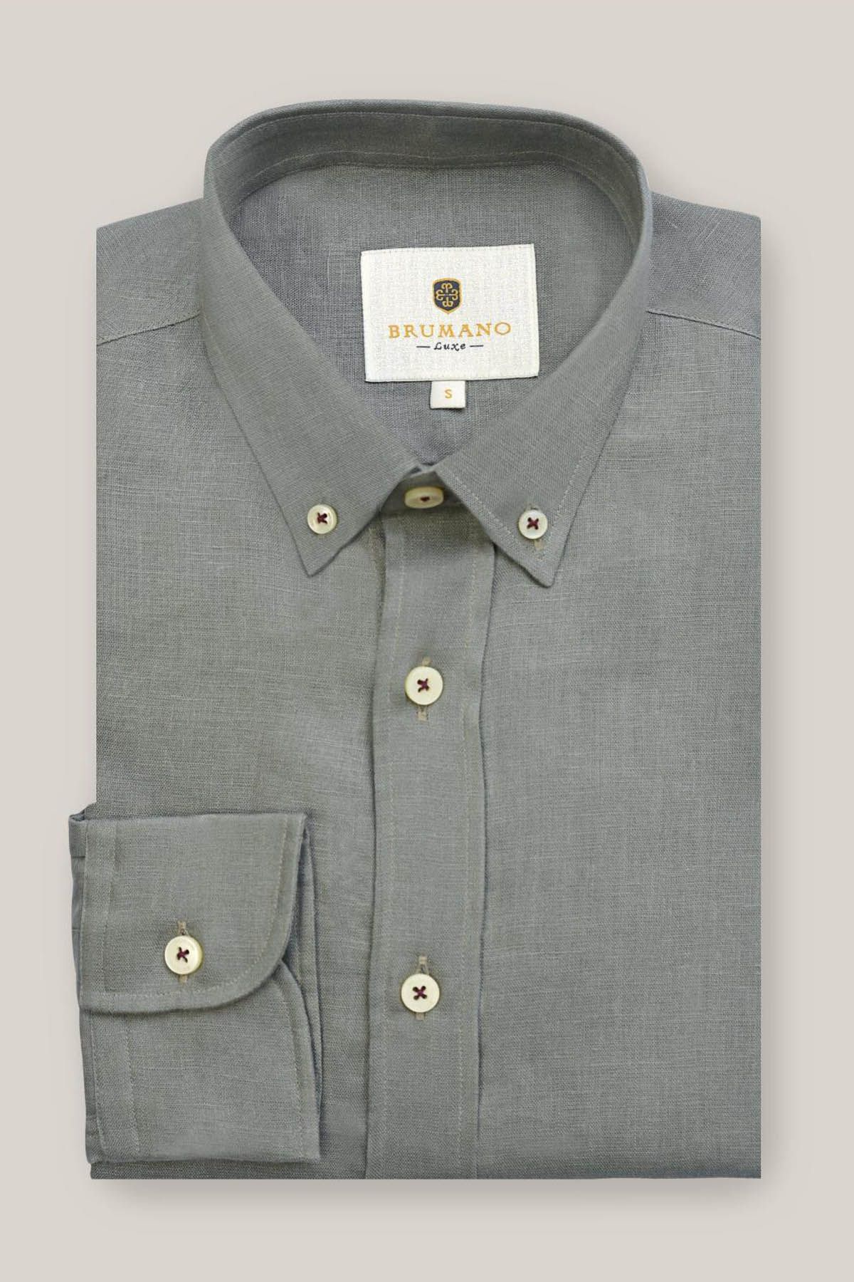 Olive Green Button Down 100% Linen Shirt