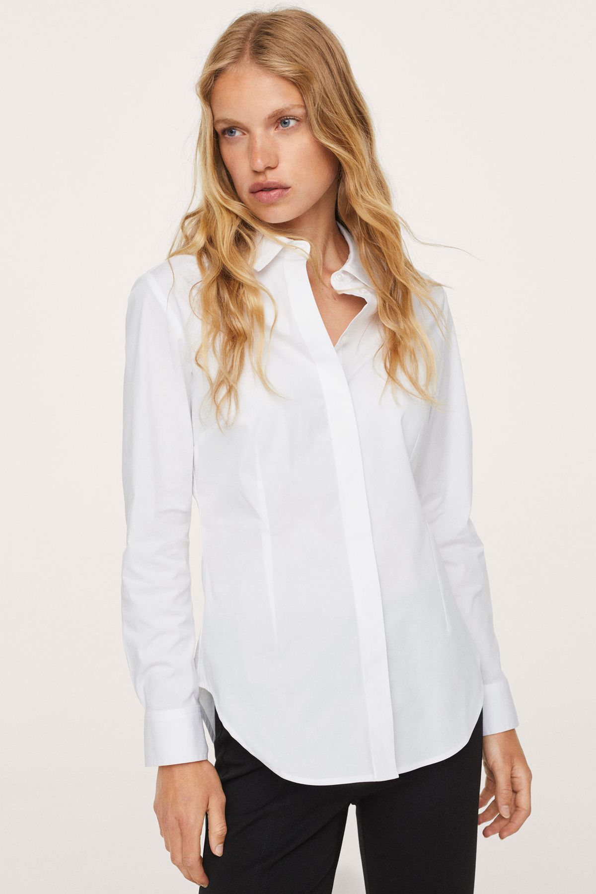 MANGO Essential Cotton-Blend Shirt Off White Women Shirts