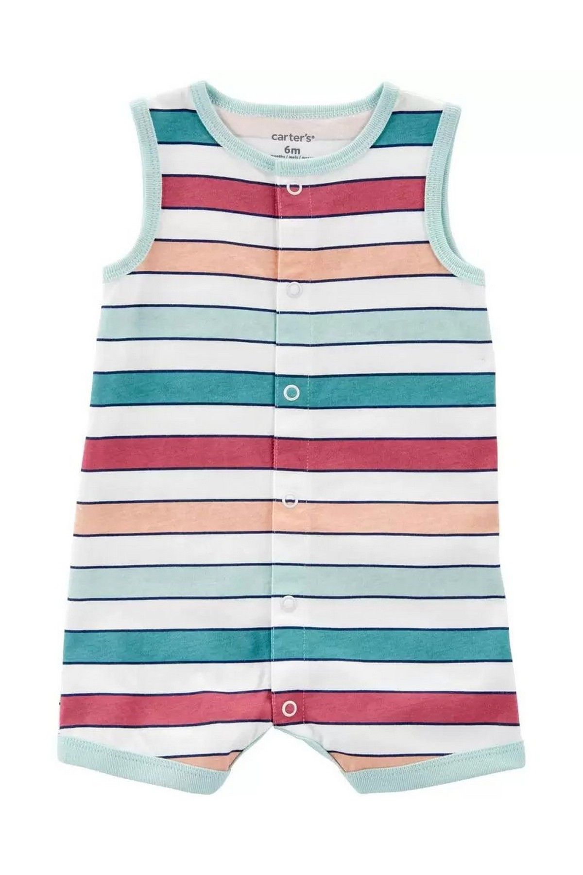 Shark Striped Snap-Up Cotton Romper