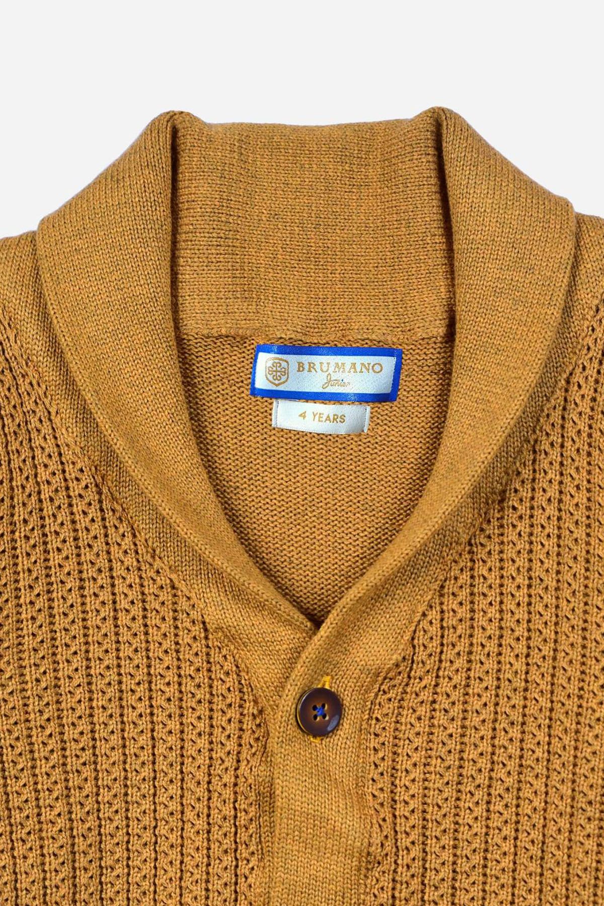 BRUMANO Mustard Casual Shawl Collar Cardigan Mustard Boy Sweaters