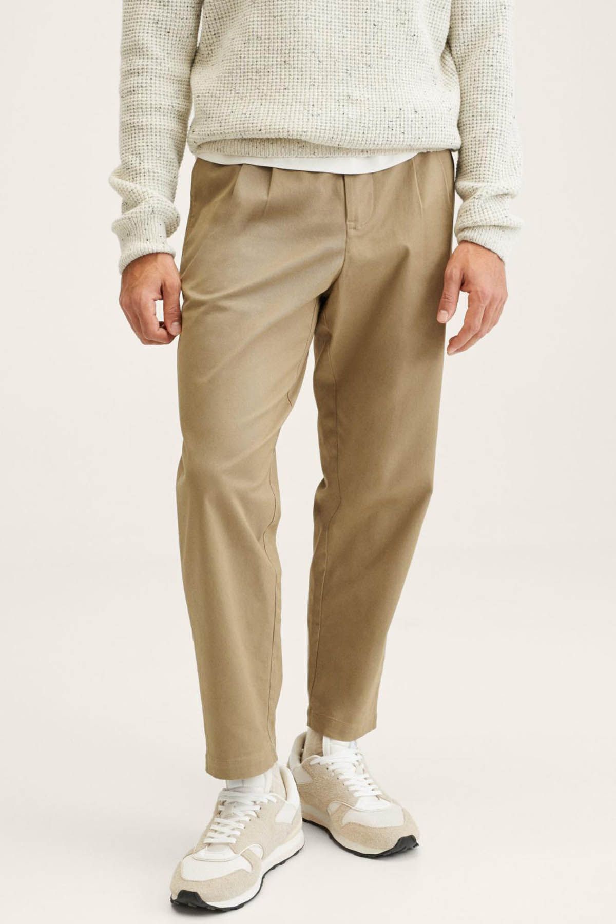 MANGO Regular-fit pleated trousers Beige Men Trousers|akgalleria.com