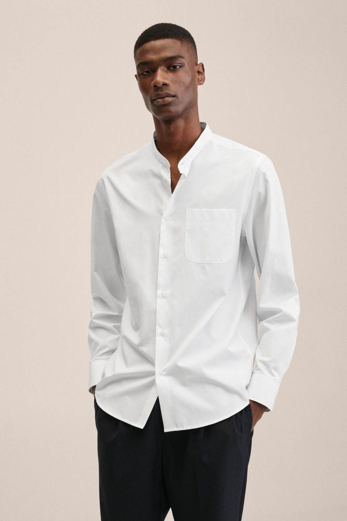 MANGO Slim-Fit Cotton Poplin Shirt White Men Shirts