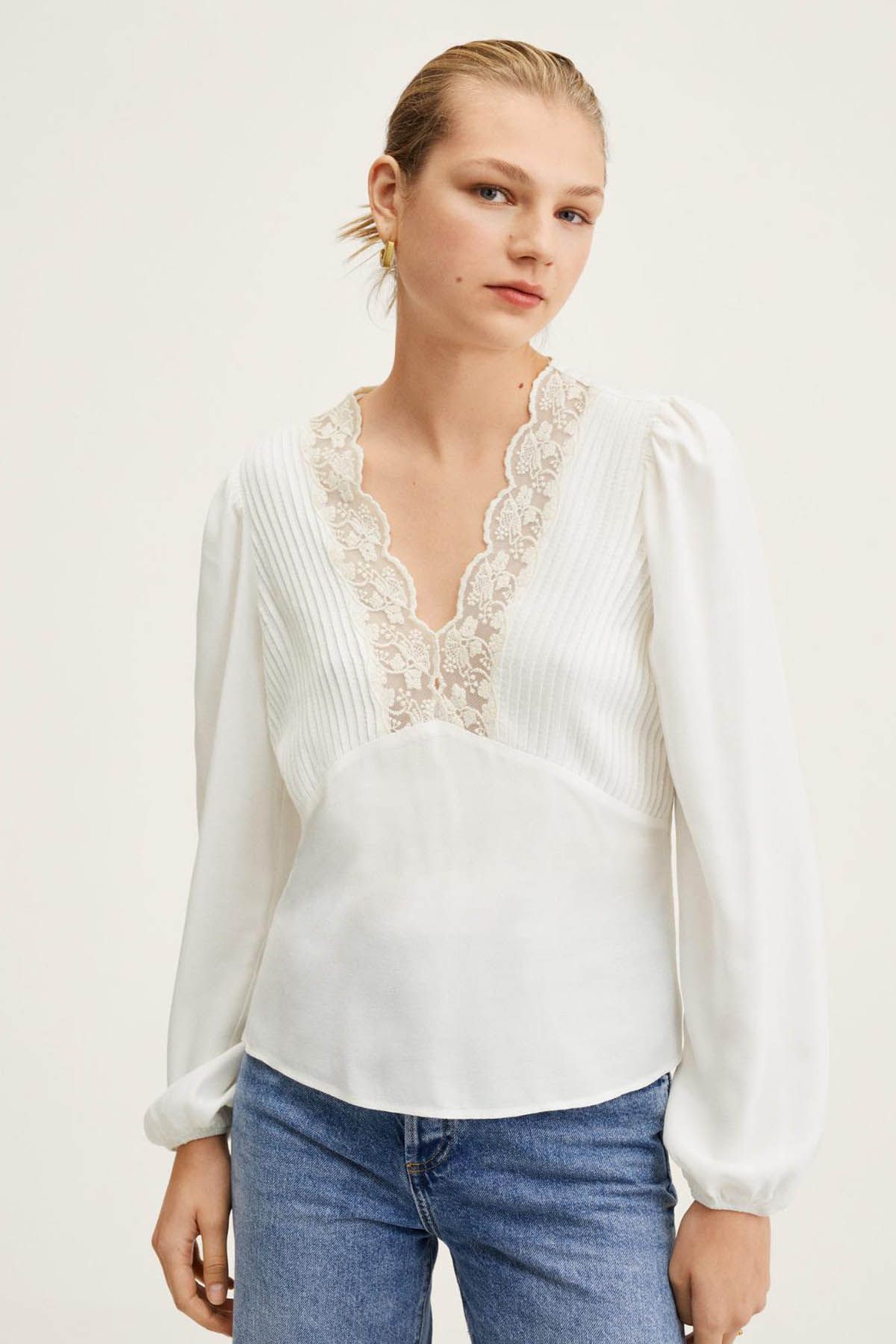 Mango Vera Embroidered Blouse, White, 6