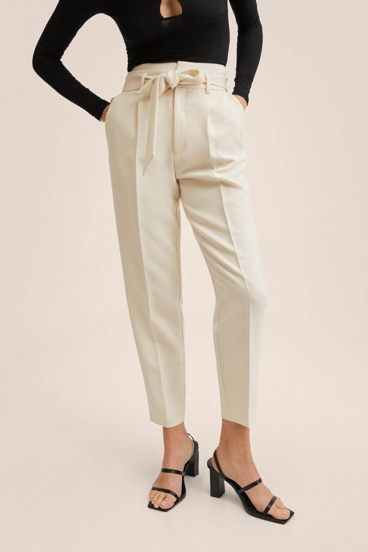 Trousers with a tie belt - Light beige - Ladies | H&M IN