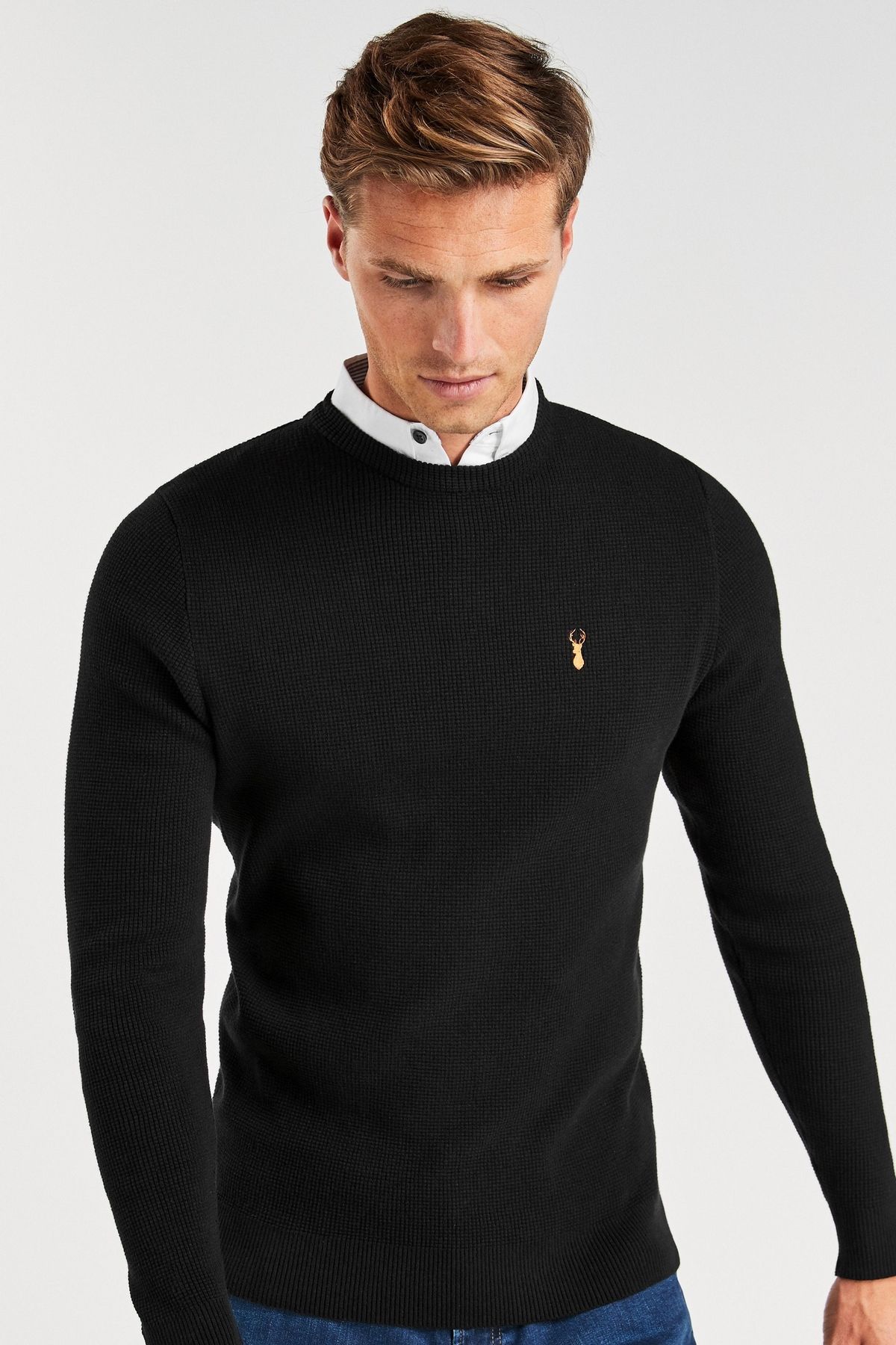 NEXT Oxford Mock Shirt Jumper Black Men Shirts akgalleria