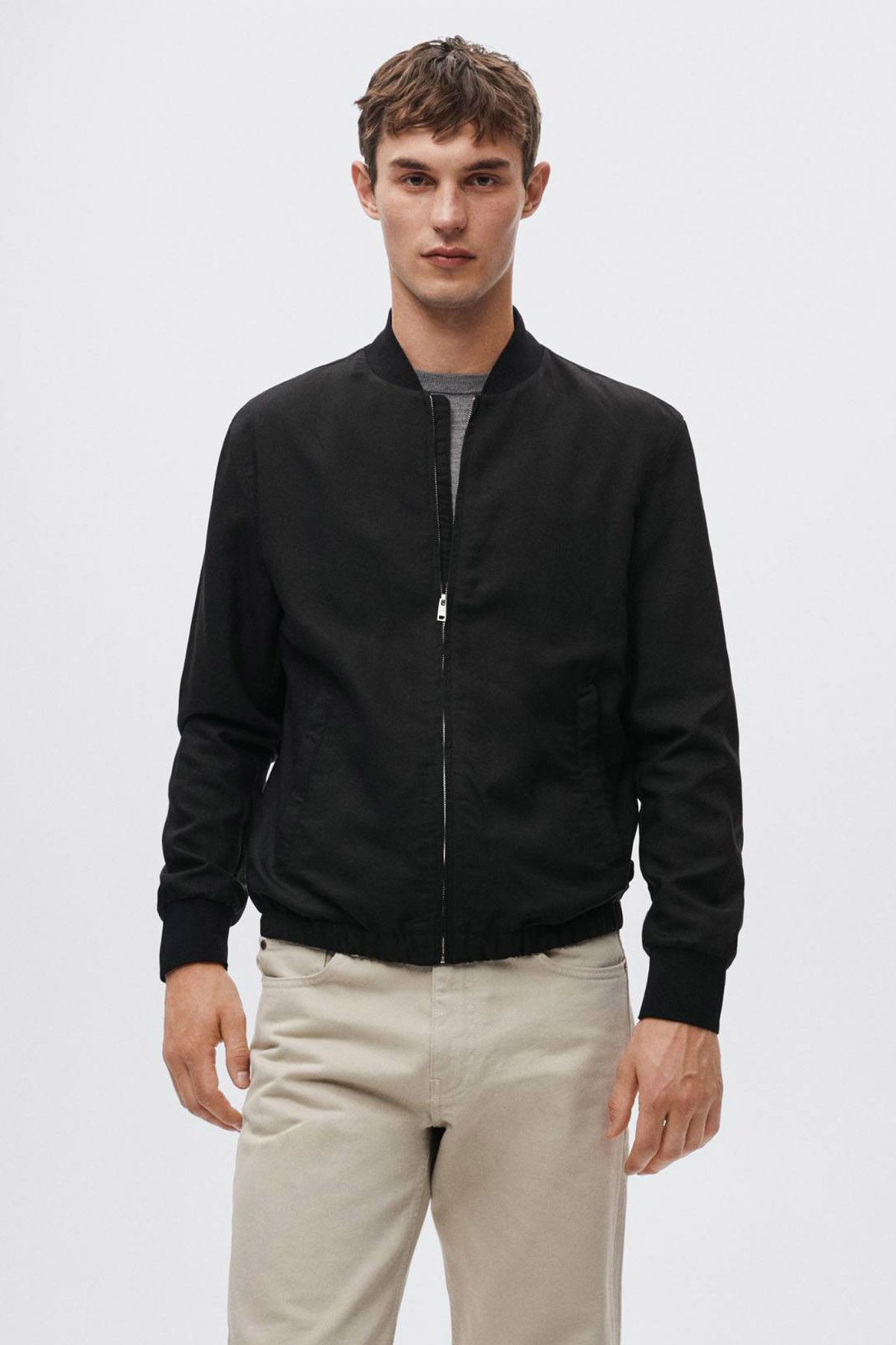 MANGO Tencel linen bomber jacket Black Men Jackets