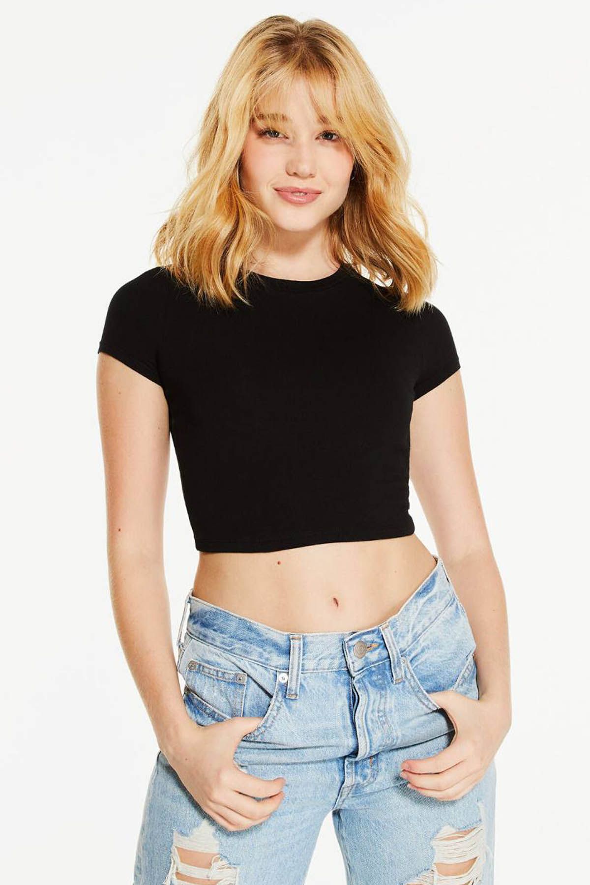 AEROPOSTALE Seriously Soft Cropped Baby Tee Black 7 Women T-Shirts