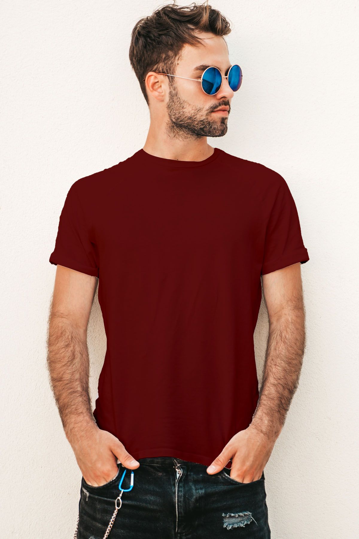 Jerdoni Maroon  Plain T-Shirt - S