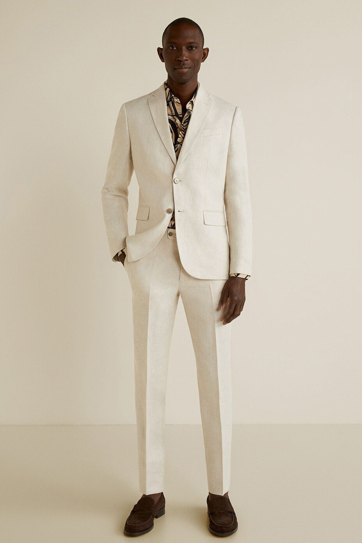Slim Fit Linen suit trousers - Dark beige - Men | H&M IN