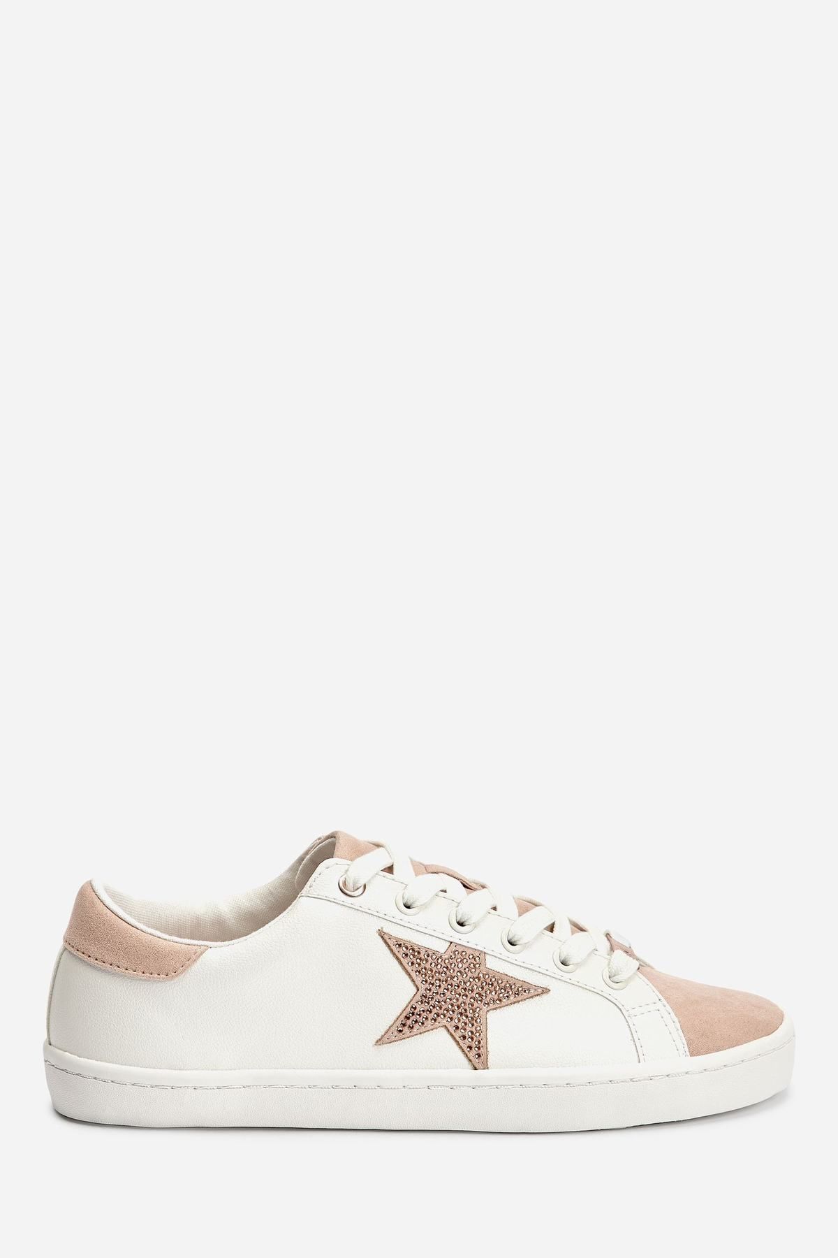 NEXT Star Lace-Up Trainers White/Gold Women Sneakers|akgalleria.com