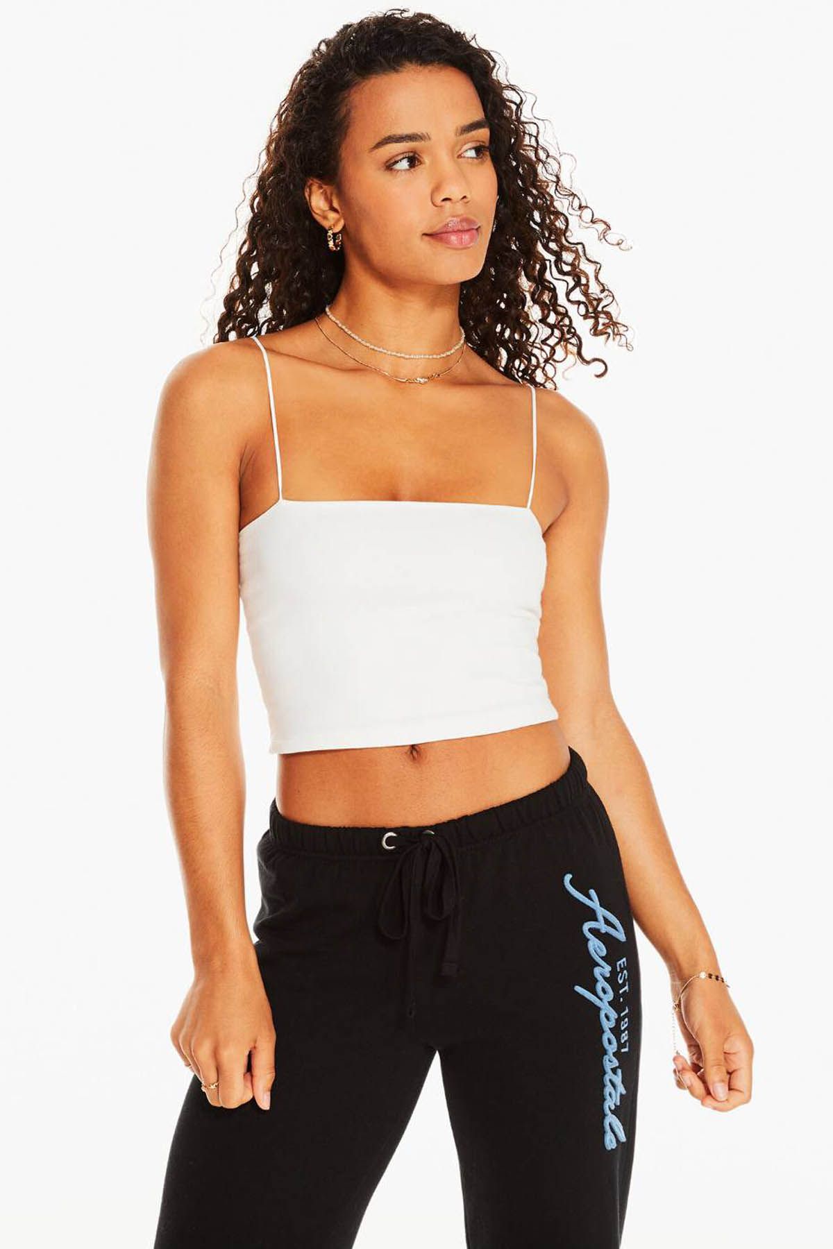 AEROPOSTALE Seriously Soft Cropped Bungee Cami Floral White Women Tops