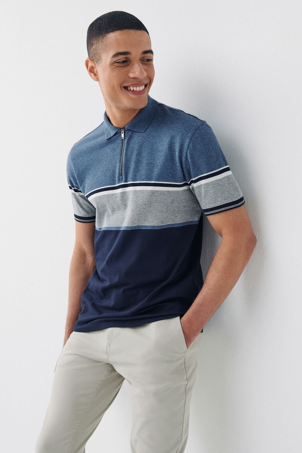 NEXT Blocked Polo Shirt Navy/Grey Men