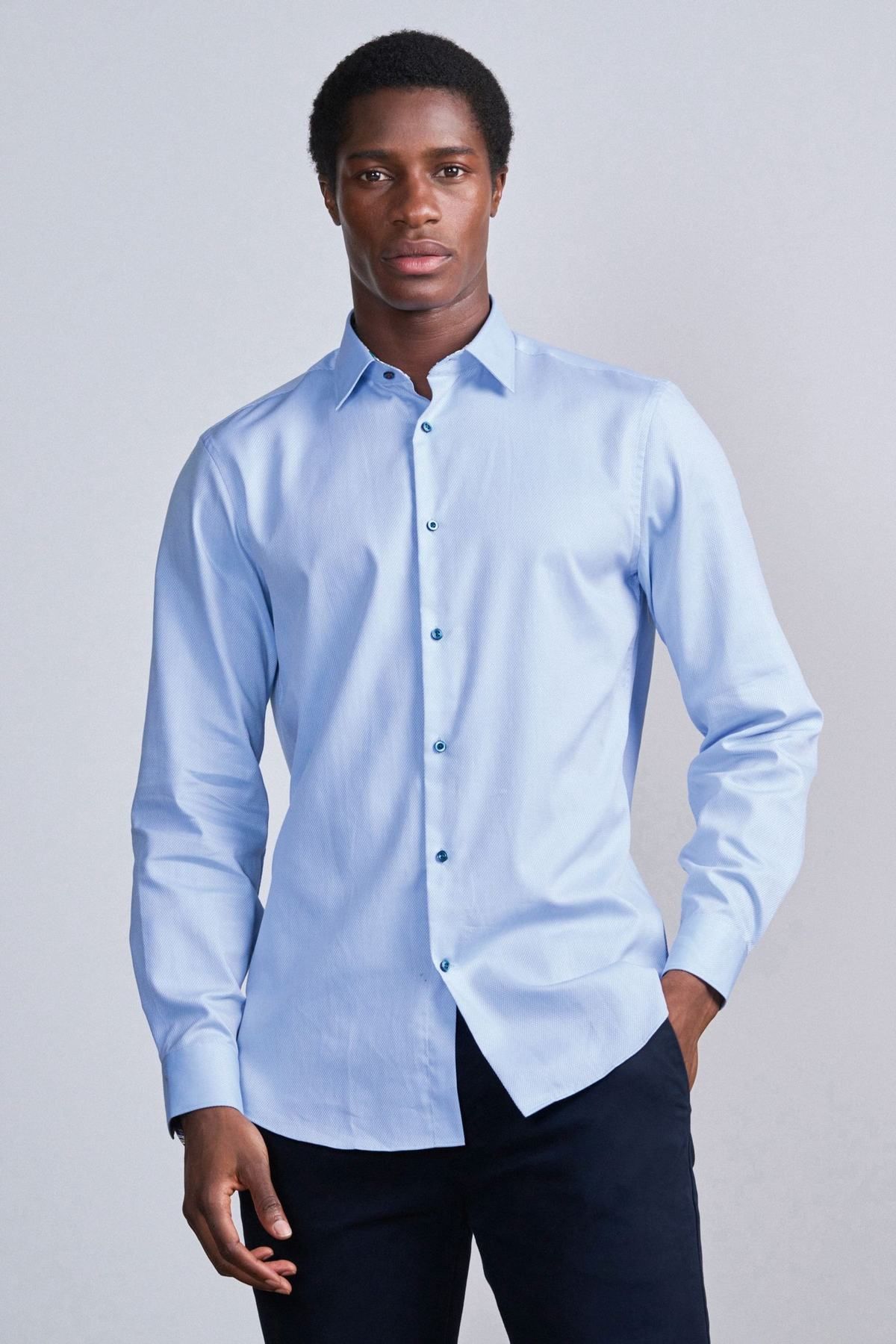 NEXT Regular Fit Single Cuff Trimmed Detail Shirt Light Blue Men