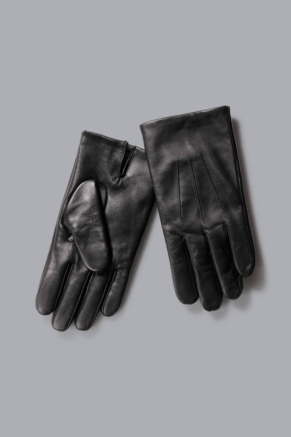 Black Leather Touch Screen Gloves
