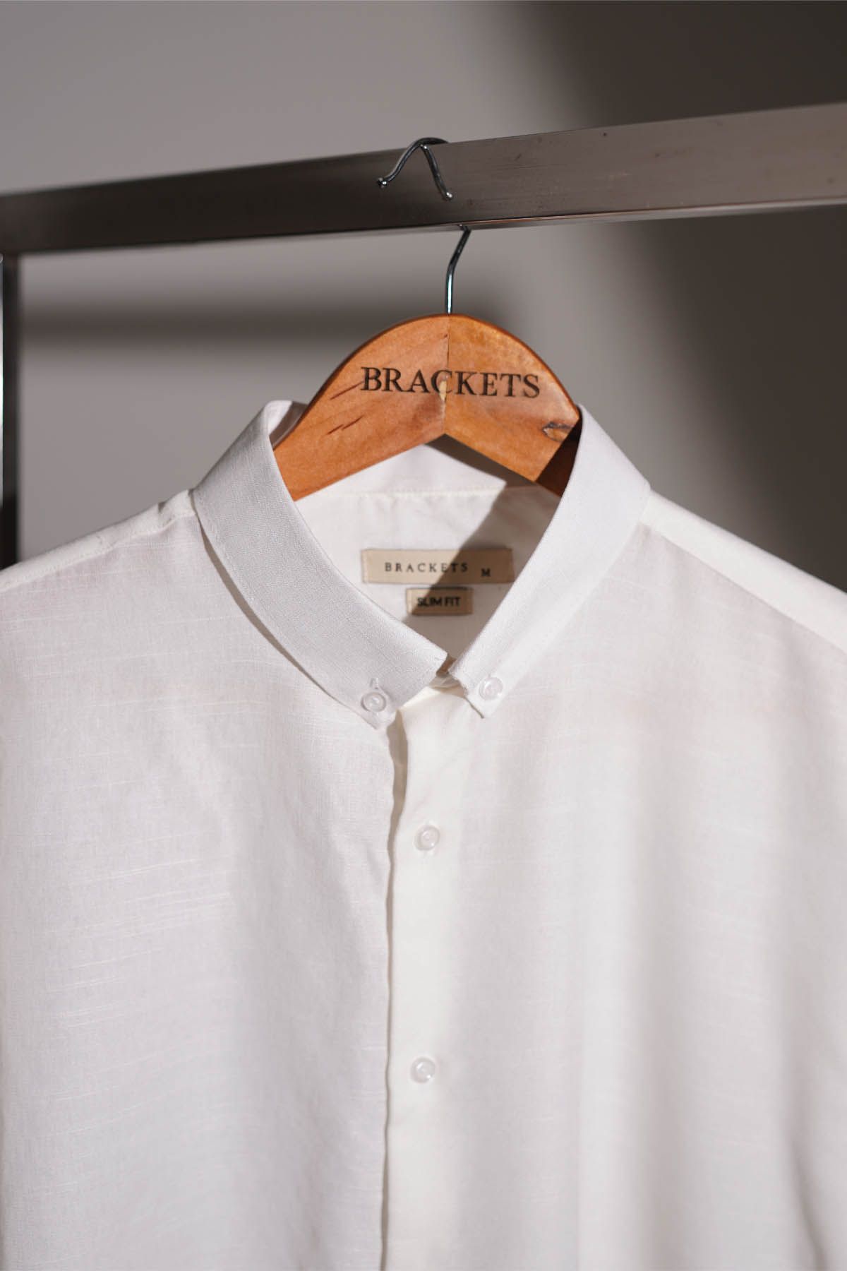 BRACKETS Linen Button-Down Shirt Off White Men Shirts