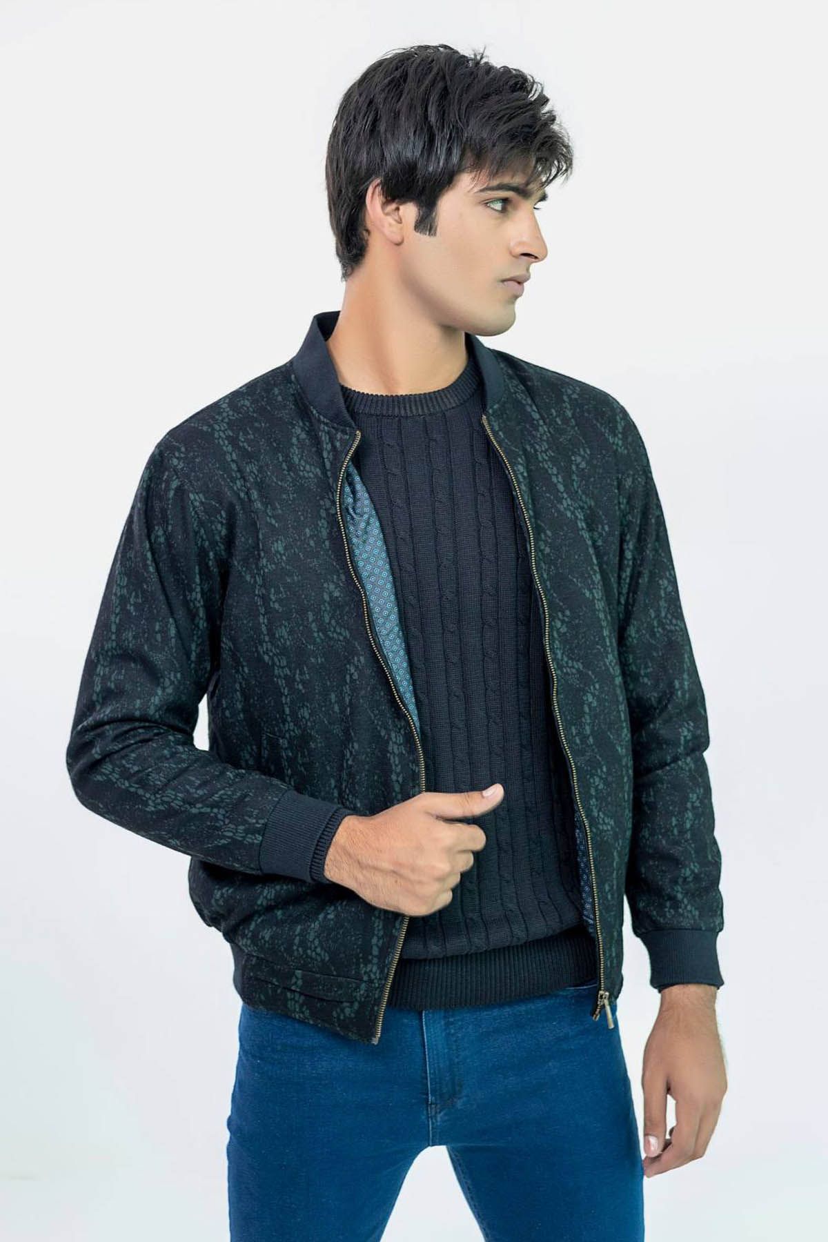 BRUMANO Black & Green Wool Blended Bomber Jacket - Limited Edition ...