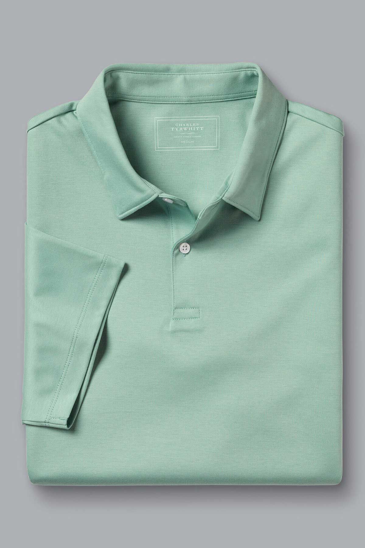 CHARLES TYRWHITT Spearmint Plain Short Sleeve Jersey Polo Green Men Polos