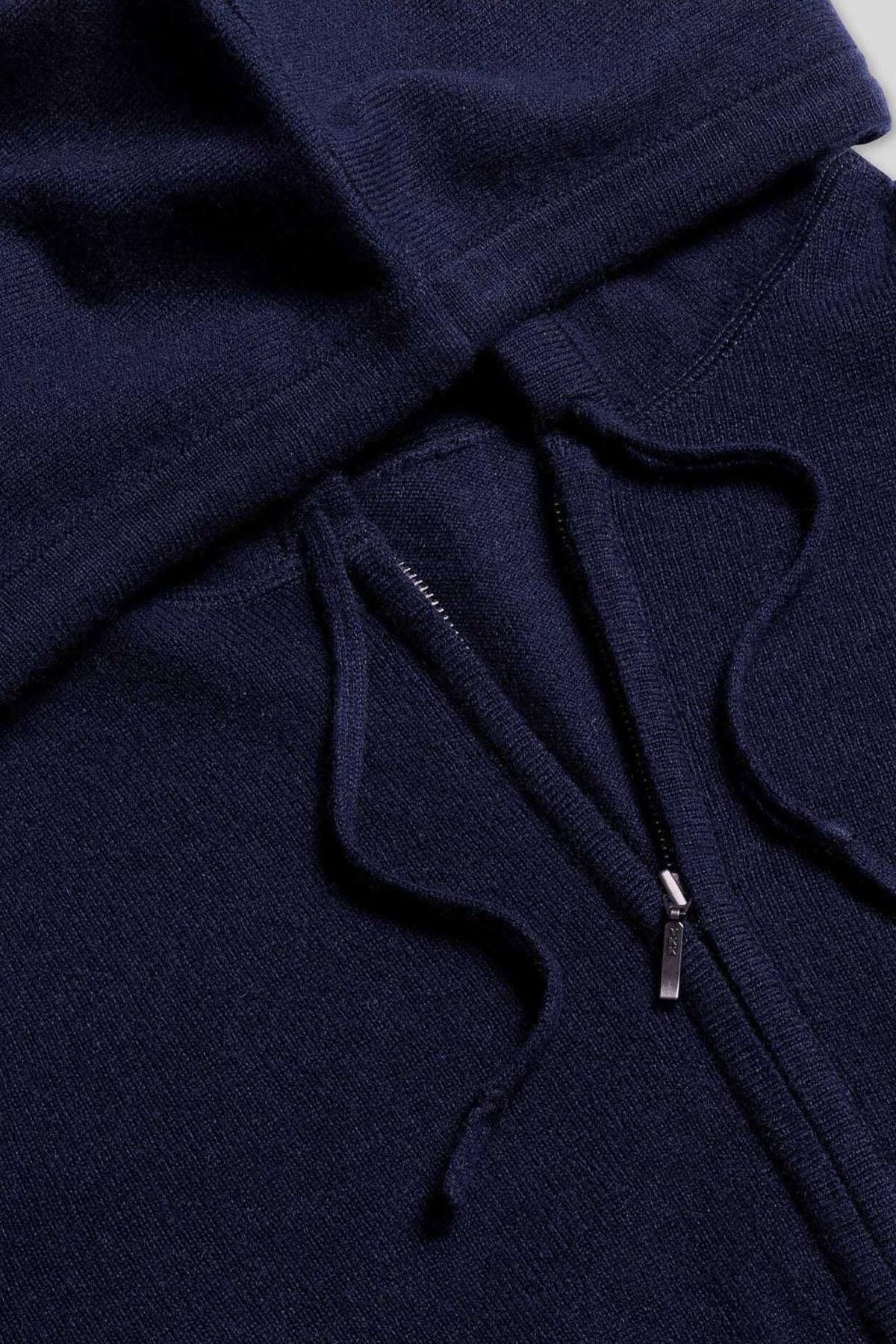 CHARLES TYRWHITT Navy Blue Blue Merino/Cashmere Hooded Zip Through Navy ...