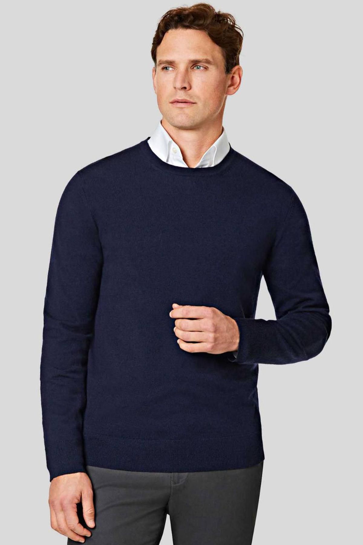 CHARLES TYRWHITT Navy Blue Pure Merino Crew Neck Jumper Navy Men Jumpers