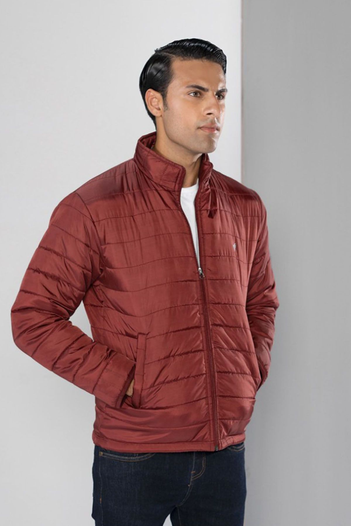 FITTED Maroon Puffer Jacket Maroon Men Jackets