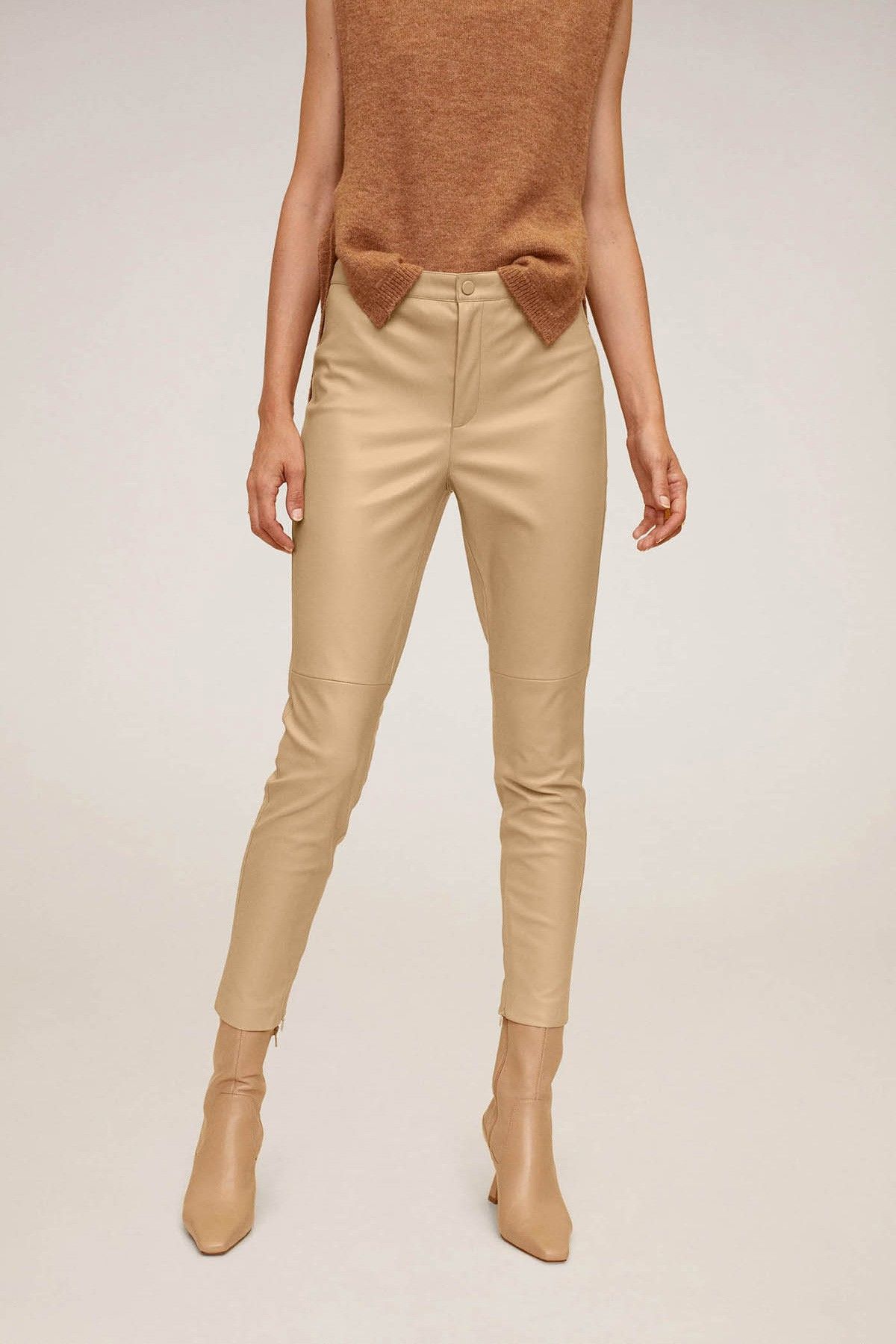 MANGO Slim-Fit Faux Leather Trousers Sand Women Trousers