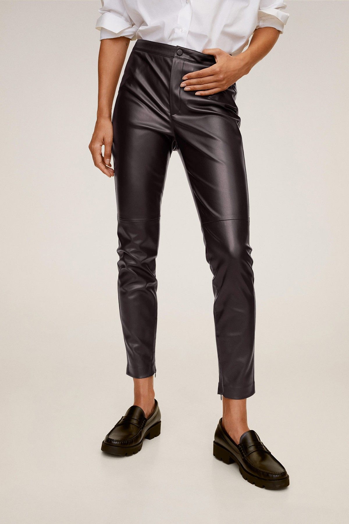 Marc Angelo Margo High Waist Coated Trousers in Wine | iCLOTHING - iCLOTHING