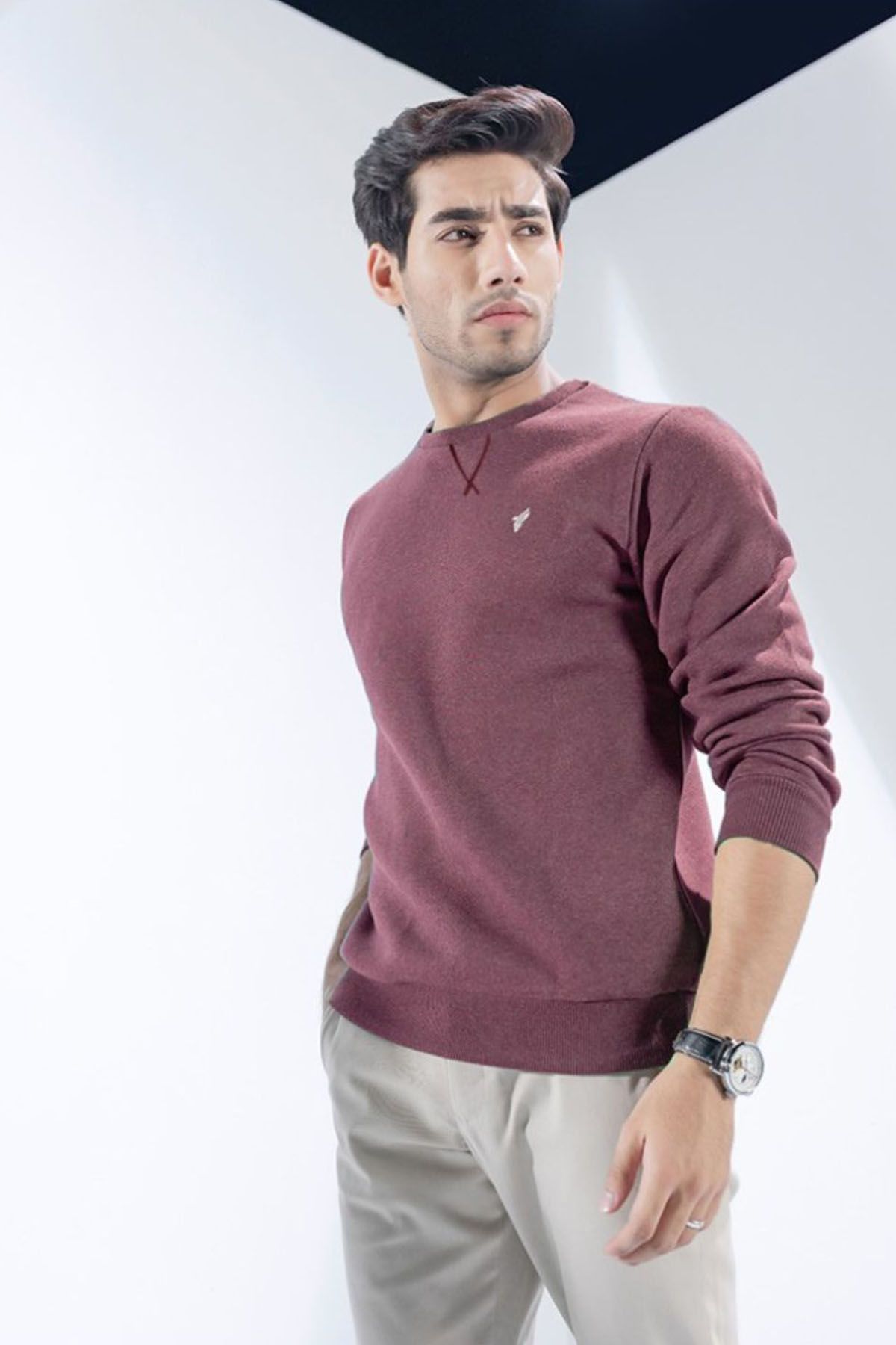 FITTED Textured Maroon Sweatshirt Maroon Men Sweatshirts